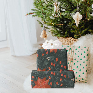 Vintage-Weihnachten Rotes Poinsettien-Muster Geschenkpapier