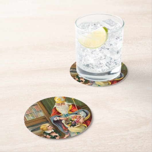 Vintage Weihnachten Runder Pappuntersetzer (Vor Ort)