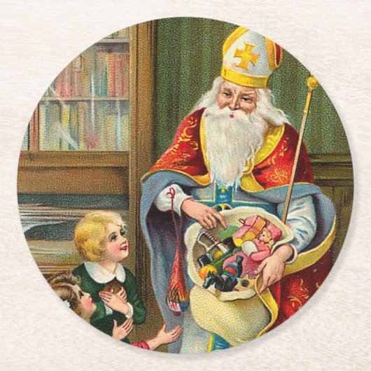 Vintage Weihnachten Runder Pappuntersetzer (Vorderseite)