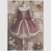 Vintage Weihnachten Samt Rot Ballerina Decoupage Seidenpapier (Vorderseite)