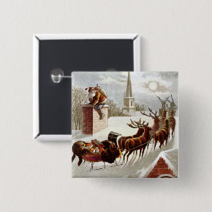 Vintage Weihnachten, Sankt Nikolaus auf dem Dach Button