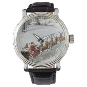 Vintage Weihnachten, Sankt Nikolaus mit Rentieren Armbanduhr