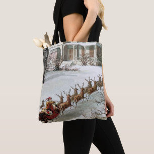 Vintage Weihnachten, Sankt Nikolaus mit Rentieren Tasche
