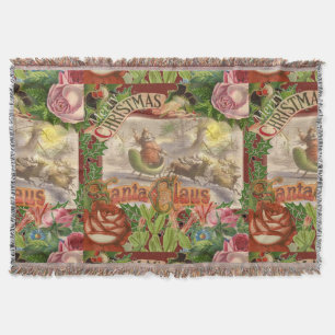 Vintage-Weihnachten-Santa-Claus-fliegender Schlitt Decke