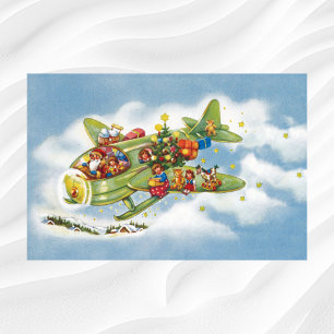 Vintage Weihnachten, Santa Claus fliegt ein Flugze Poster