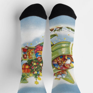 Vintage Weihnachten, Santa Claus fliegt ein Flugze Socken