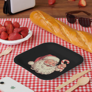 Vintage-Weihnachten-Santa-Claus-Gesicht Lustig Alt Pappteller
