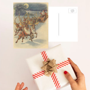 Vintage-Weihnachten-Santa-Claus-Schlitten mit Rent Feiertagspostkarte