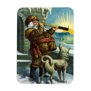 Vintage Weihnachten Santa Claus Teleskop Hund Sonn Magnet