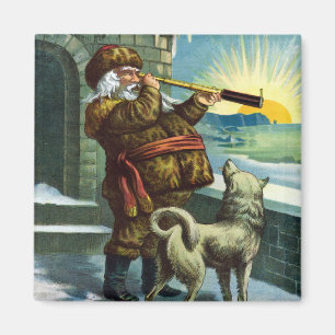 Vintage Weihnachten Santa Claus Teleskop Hund Sonn Magnet