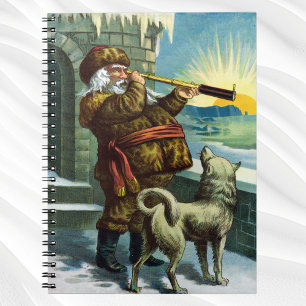Vintage Weihnachten Santa Claus Teleskop Hund Sonn Notizblock