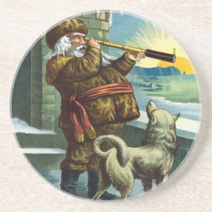 Vintage Weihnachten Santa Claus Teleskop Hund Sonn Untersetzer