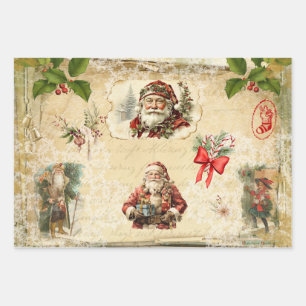 Vintage-Weihnachten-Santa-Collage Geschenkpapier Set