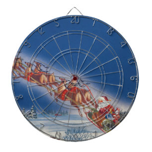 Vintage Weihnachten, Santa fliegt mit Schlitten un Dartscheibe