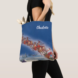Vintage Weihnachten, Santa fliegt mit Schlitten un Tasche