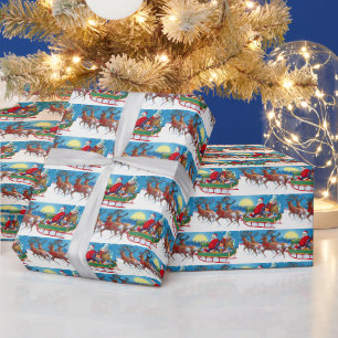 Vintage-Weihnachten-Santa-Rentier-gekachelte Party Geschenkpapier