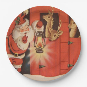 Vintage Weihnachten Santa Rentier Party Teller