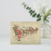 Vintage-Weihnachten-Santa-Schlitten-Rentiere-Feier Feiertagspostkarte (Stehend Vorderseite)