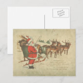 Vintage-Weihnachten-Santa-Schlitten-Rentiere-Feier Feiertagspostkarte (Vorne/Hinten)