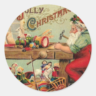 Vintage Weihnachten Santas Werkstatt Spielzeug Kun Runder Aufkleber