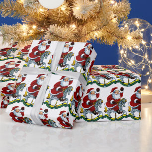 Vintage-Weihnachten-Schaukelpferd-Santa-Fliese Geschenkpapier