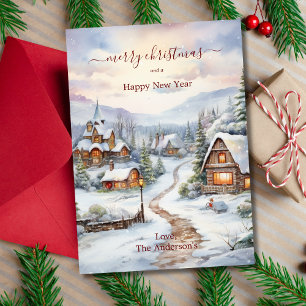 Vintage Weihnachten Schnee Dorf Häuser Kiefern