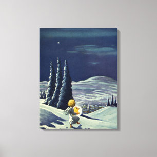 Vintage Weihnachten, Schneeengel geht mit einem St Leinwanddruck