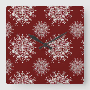 Vintage Weihnachten Schneeflocken Roter Blizzard-M Quadratische Wanduhr