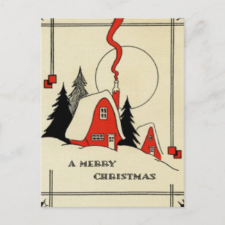 Vintage-Weihnachten-Schneehütte Feiertagspostkarte