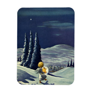 Vintage Weihnachten, Schneengel geht mit einem Ste Magnet