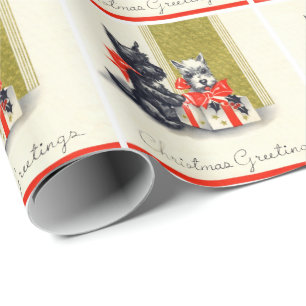 Vintage-Weihnachten Schottischer Terrier Hund Geschenkpapier