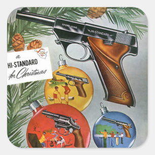 Vintage-Weihnachten-Schusswaffe 2. Zusatzartikel Quadratischer Aufkleber