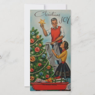 Vintage-Weihnachten Schwarze Afroamerikanische Fam Feiertagskarte