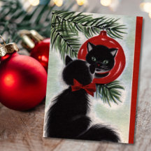 Vintage-Weihnachten schwarze Katze betrachtet Weih