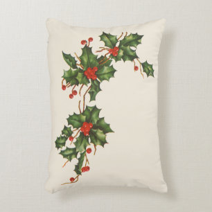 Vintage Weihnachten, Stechpalmenpflanze mit roten Dekokissen