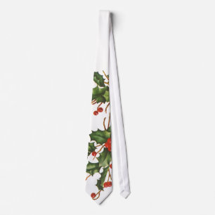 Vintage Weihnachten, Stechpalmenpflanze mit roten  Krawatte