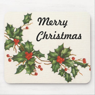 Vintage Weihnachten, Stechpalmenpflanze mit roten  Mousepad