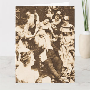 Vintage Weihnachten Stereoview Santa und die Damen Karte
