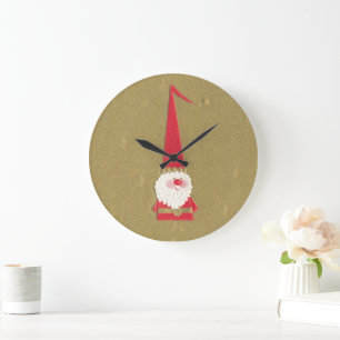 Vintage Weihnachten, süßer Weihnachtsmann-Gnom auf Große Wanduhr