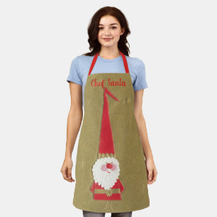 Vintage Weihnachten, süßer Weihnachtsmann-Gnom auf Schürze