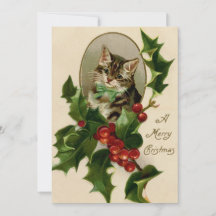 Vintage-Weihnachten Tabby-Kätzchen Holly und Beere