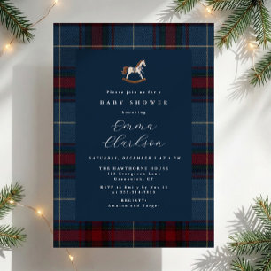 Vintage-Weihnachten-Tartan-Schaukelpferd-Baby-Part Einladung