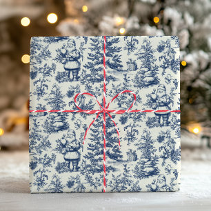 Vintage-Weihnachten-Toile-Santa-Blau-Victorianisch Geschenkpapier