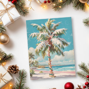 Vintage-Weihnachten Tropischer Strand Palmenbaum Postkarte