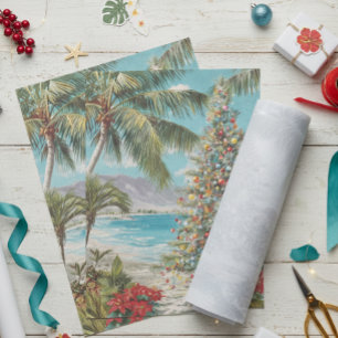 Vintage-Weihnachten Tropischer Strand Palmenbaum Seidenpapier