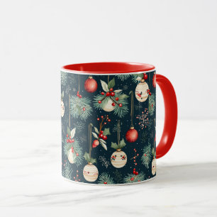 Vintage-Weihnachten Türkis und Rot Ornament Muster Tasse