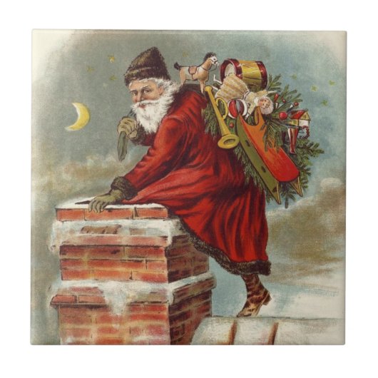 Vintage Weihnachten Viktorianisch St. Nikolaus auf Fliese (Vorderseite)