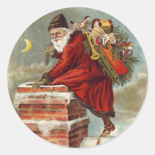 Vintage Weihnachten Viktorianisch St. Nikolaus auf Runder Aufkleber