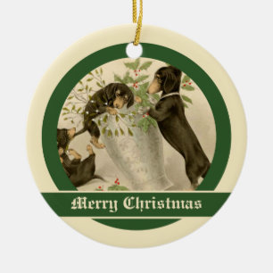 Vintage-Weihnachten viktorianisch süße Dachshund-H Keramik Ornament