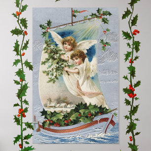 Vintage Weihnachten, viktorianische Engel in einem Poster